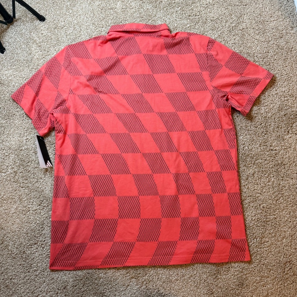 Adidas Wavy Mesh Polo Mens XL Scarlet Red Geometric Golf Shirt ADVR0904 - Picture 6 of 6